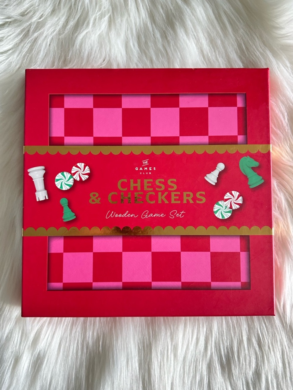 Red & Pink Chess & Checkers Wooden Board Game Set